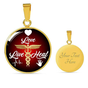Live Love Heal Necklace Nurse Personalized Engraved Gold Circle Necklace Custom